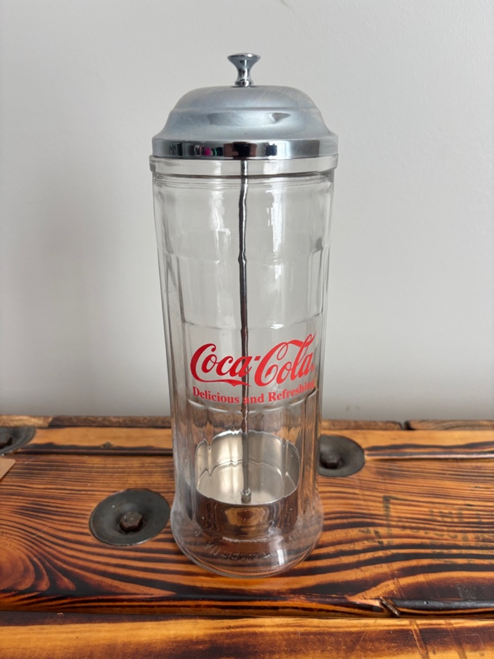 Vintage 1992 Coca-Cola Clear Straw Holder/Dispenser with Red Logo